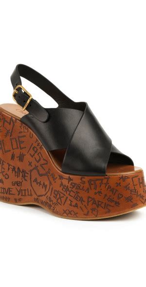 chloe black platform shoes slingback|CHLOÉ Maxime leather slingback platform wedge sandals .